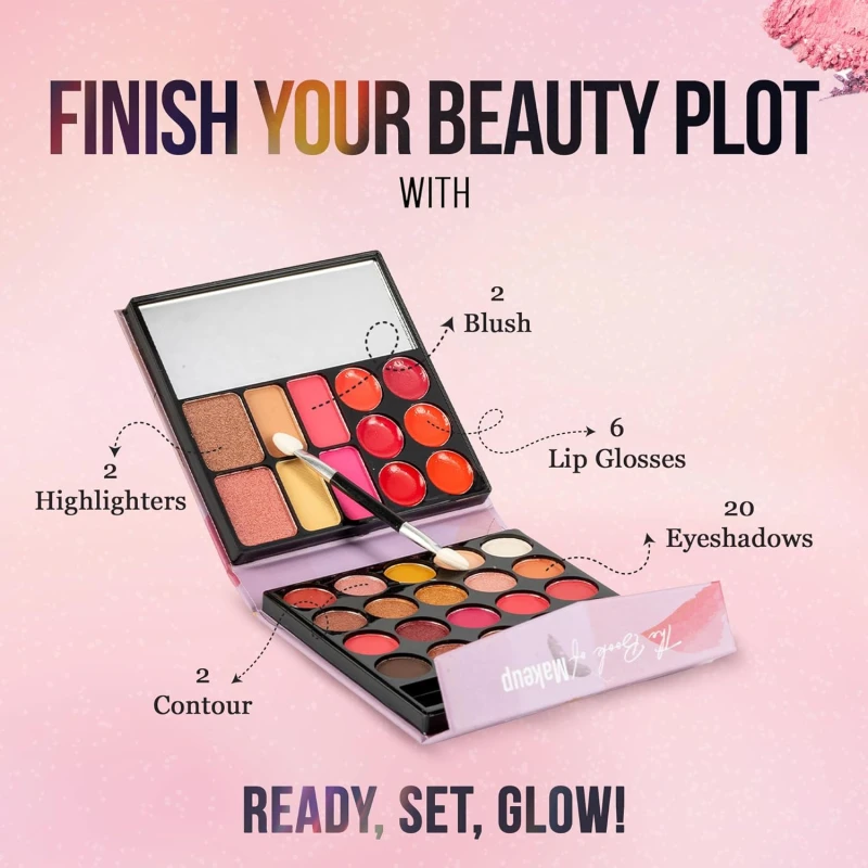 Hilary Rhoda The Book of Makeup | 20 Eyeshadows | 2 Highlighters | 2 Blushes | 2 Contours | 6 Cream Lip Glosses | Dual Ended Brush | Long Lasting | Blends Easily- 23.4g (Shade 1) - Thumbnail 4